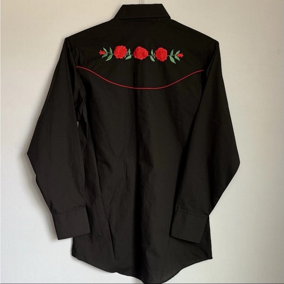 Ely Cattleman Shirt Pearl Snap Mens Sz S Rockabilly Rose Embroidery Yoke NWT - Picture 4 of 14